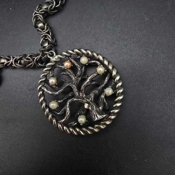 LEC Signed Tree Of Life Charm Bracelet Dark Silver Tone Chain Jewelry Boucher - Picture 7 of 10